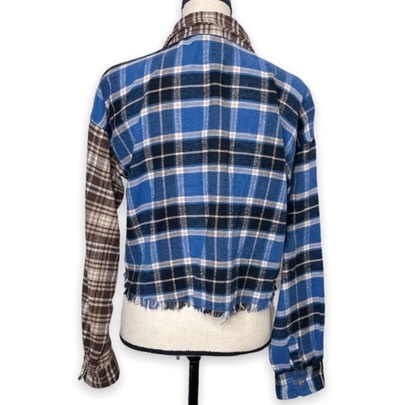 Just Polly Womens Juniors Plaid Cropped Flannel Button Shirt Size Large NEW - Picture 3 of 6